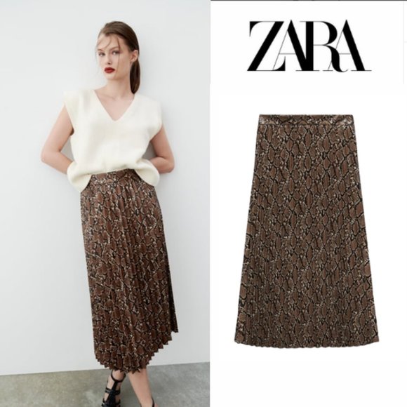 Zara Faux Leather Pleated Snakeskin Skirt Sz XS, M NWT - Picture 16 of 16